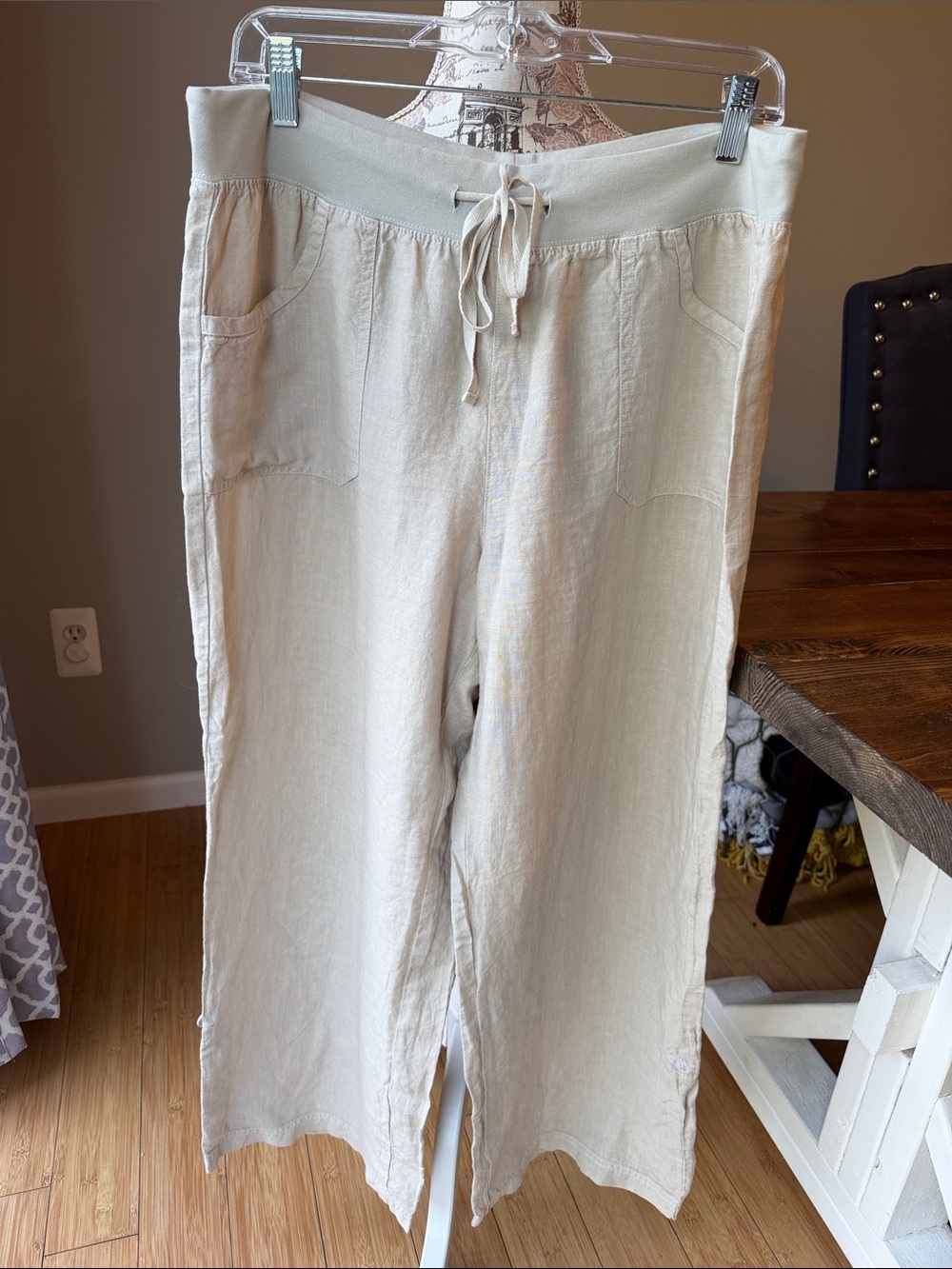 Fresh Produce Beige 100% Linen Wide-Leg Roll Up Pants